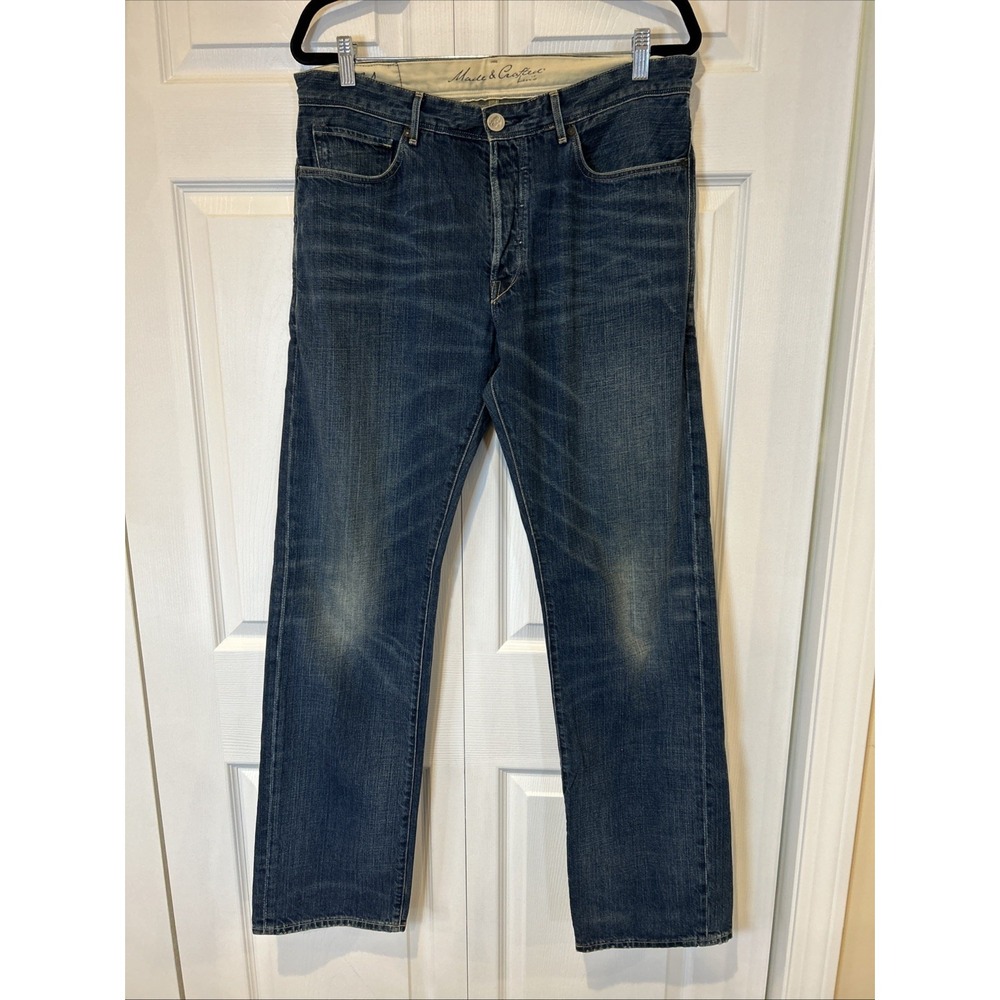Levis Made Crafted Jeans 32x32 Button Fly Premium Denim‎ Straight Leg Blue - Picture 2 of 12